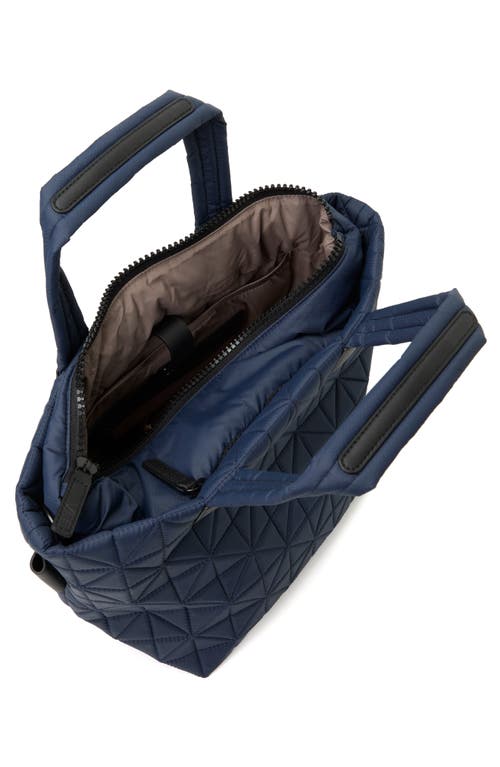 Veecollective Small Vee Water Resistant Quilted Recycled Nylon Tote In Midnight Blue