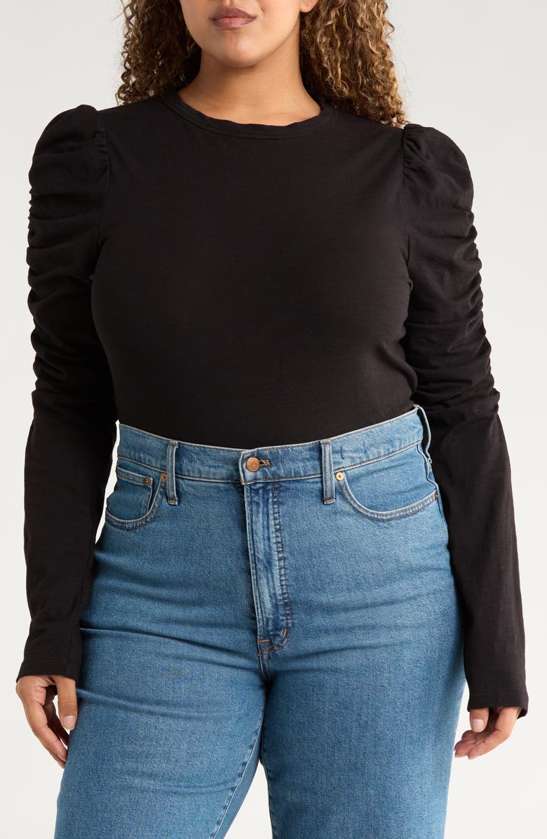 Renee C Long Puff Sleeve Top, Main, color, Black