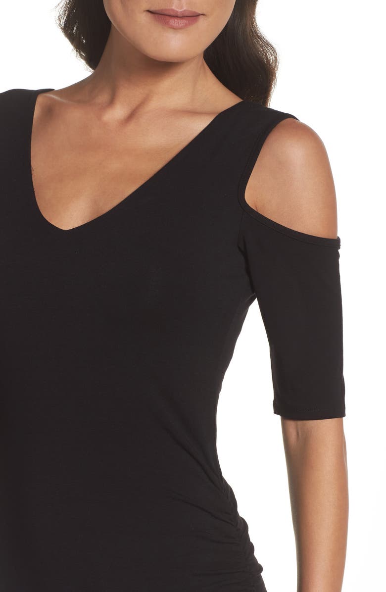 Felicity & Coco Jake Cold Shoulder Midi Dress, Alternate, color, Black