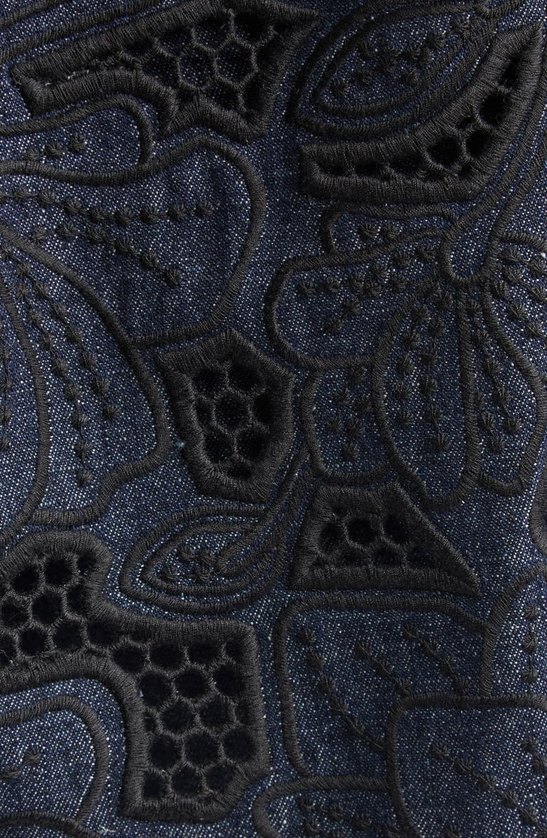 Veronica Beard Kiki Embroidered Chambray Jacket, Alternate, color, Indigo Rinse