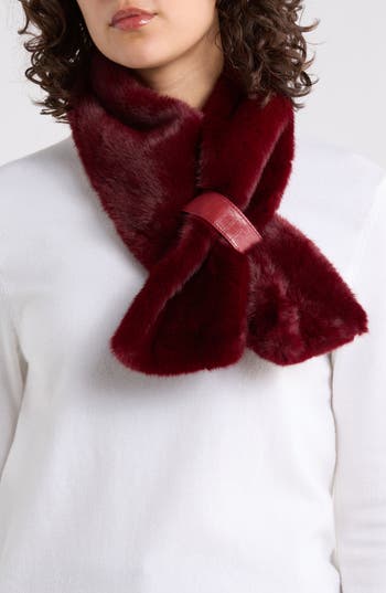 La Fiorentina Faux Fur Pull Through Scarf In Burgundy