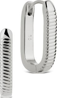 Sterling Forever Elia Textured Rectangle Hoop Earrings