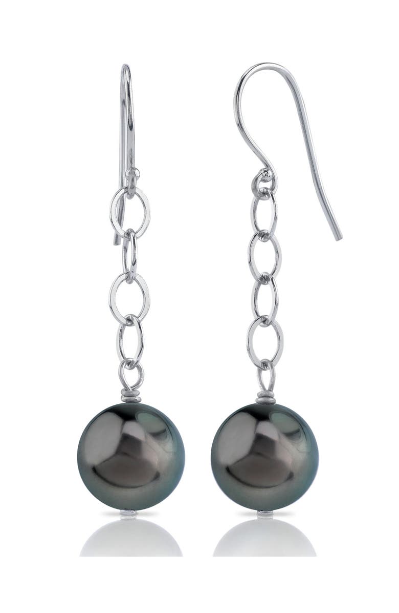 The Pearl Source Tahitian South Sea Round Pearl Dangling Tincup Earrings, Main, color, White Gold