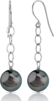 The Pearl Source Tahitian South Sea Round Pearl Dangling Tincup Earrings