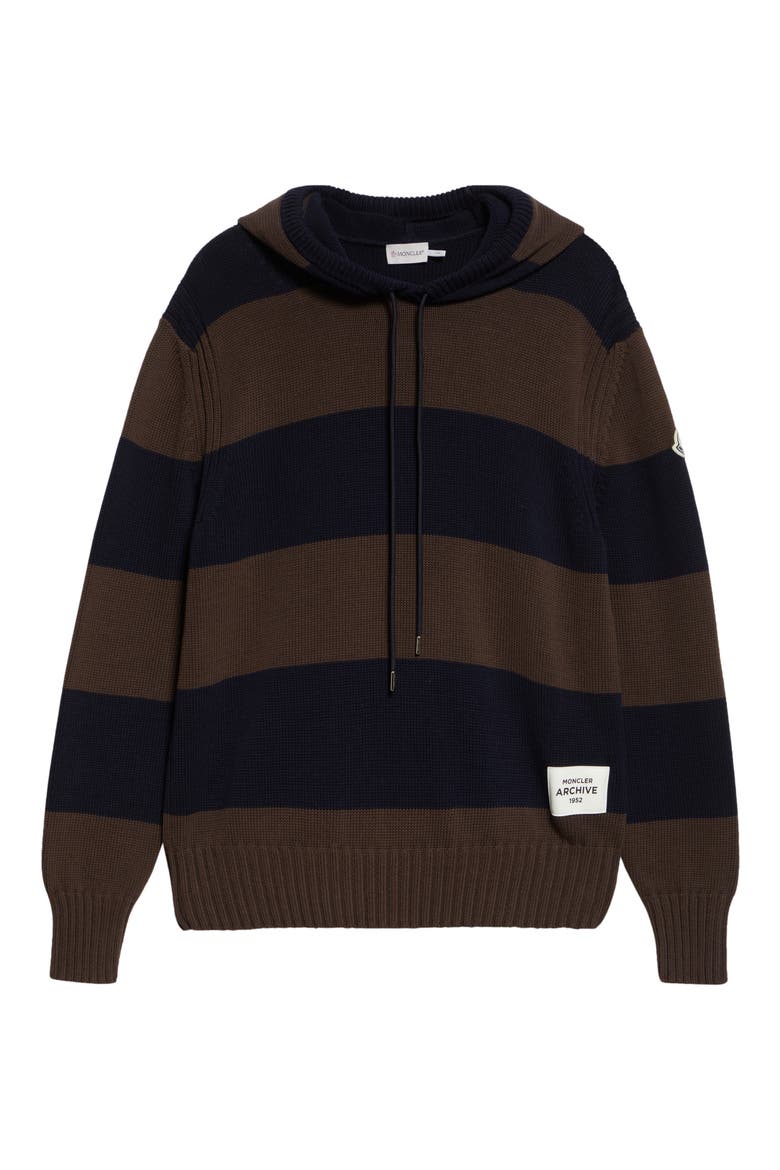 Stripe Logo Knit Cotton Hoodie, Alternate, color, BLUE/ BROWN