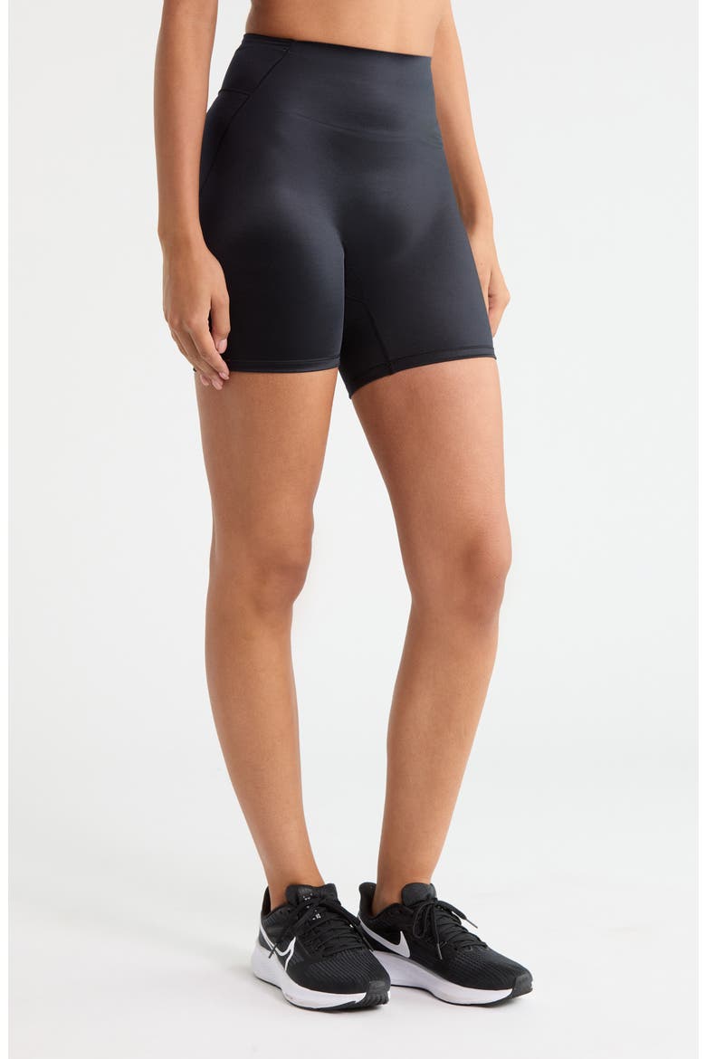 Shine High Waist Biker Shorts, Alternate, color, OBSIDIAN