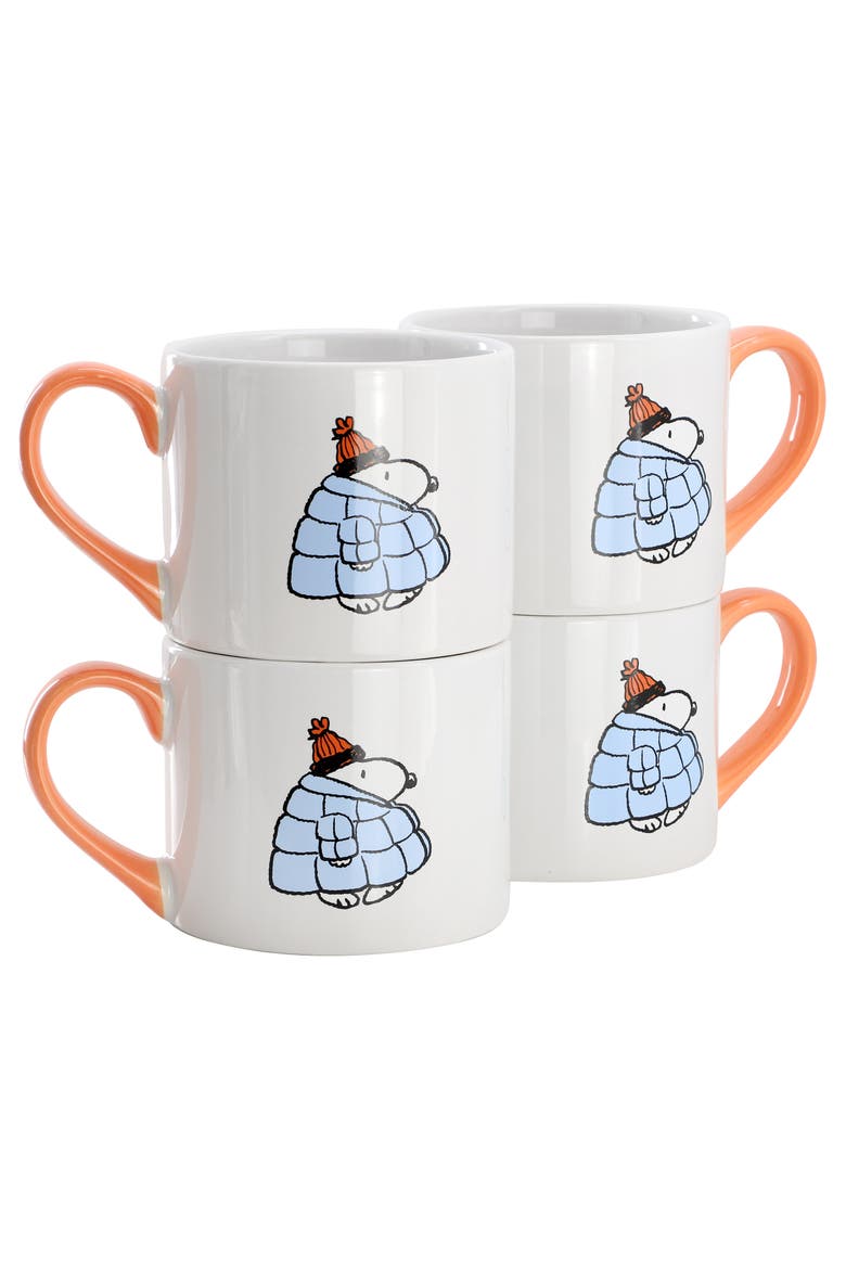 4 Piece 19 Ounce Stackable Stoneware Mug Set in Peach, Main, color, Pink