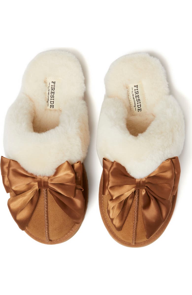 DEARFOAMS Fireside Sydney Genuine Shearling Scuff with Bow, Alternate, color,