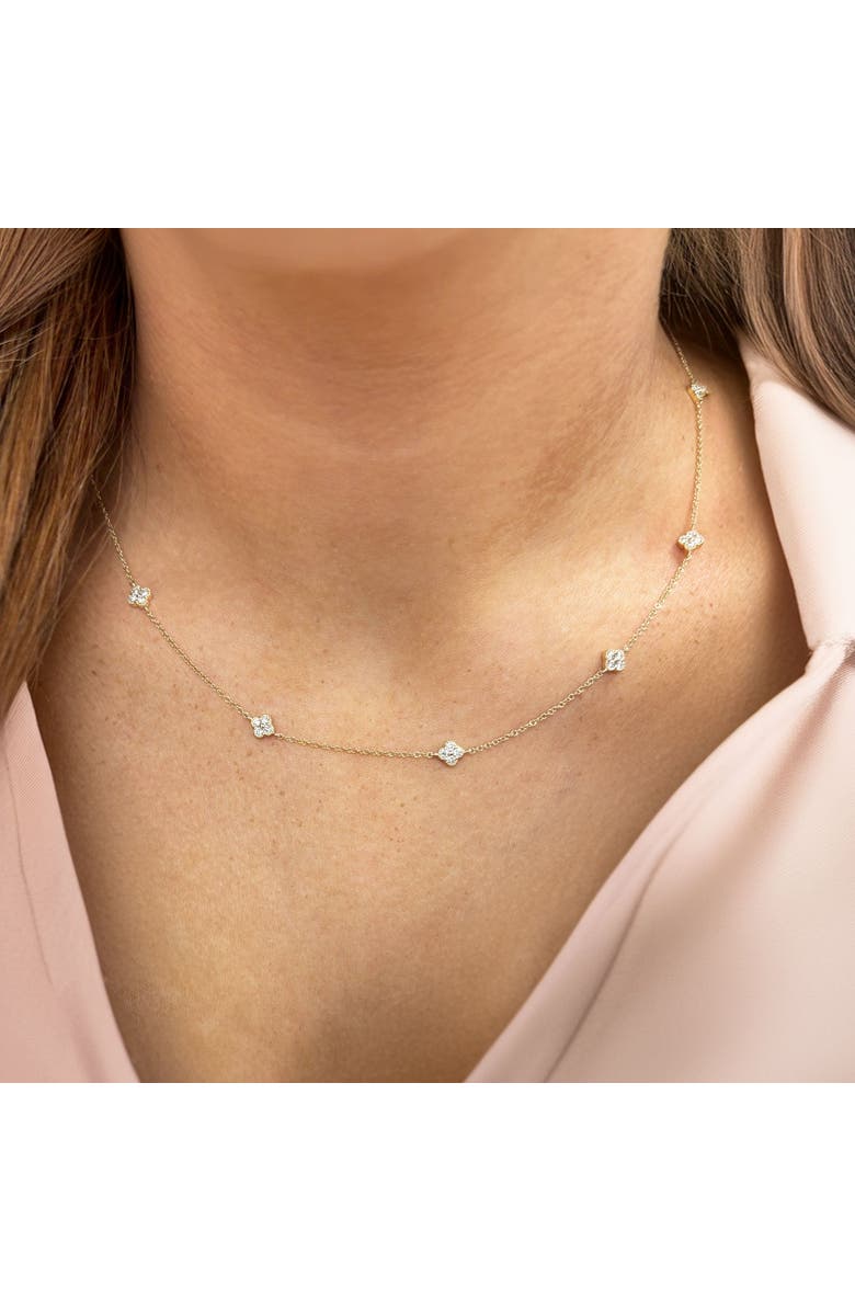 The Lovery Fine Jewelry Diamond Clover Station Necklace, Alternate, color, Yellow Gold