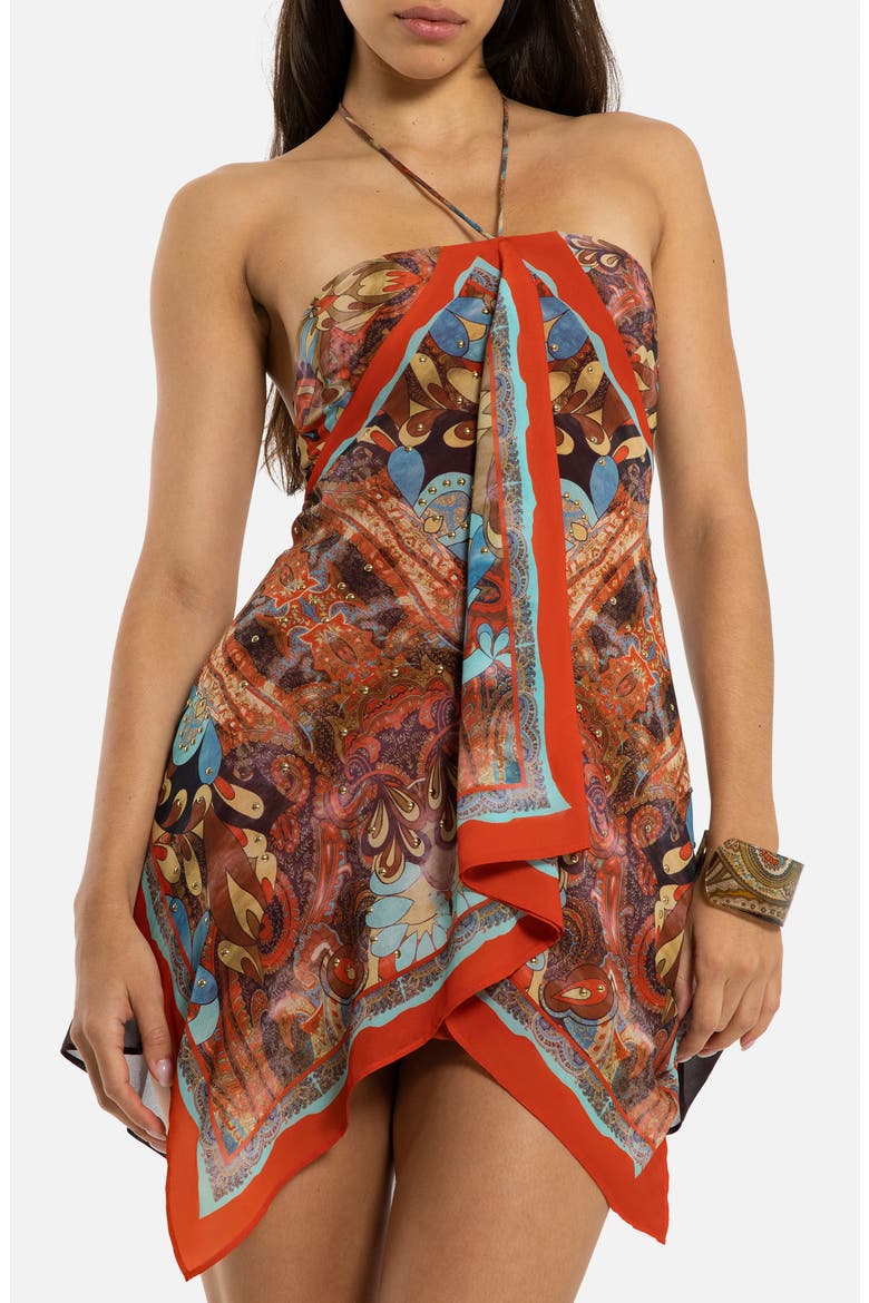 Studded Scarf Minidress, Alternate, color, ORANGE