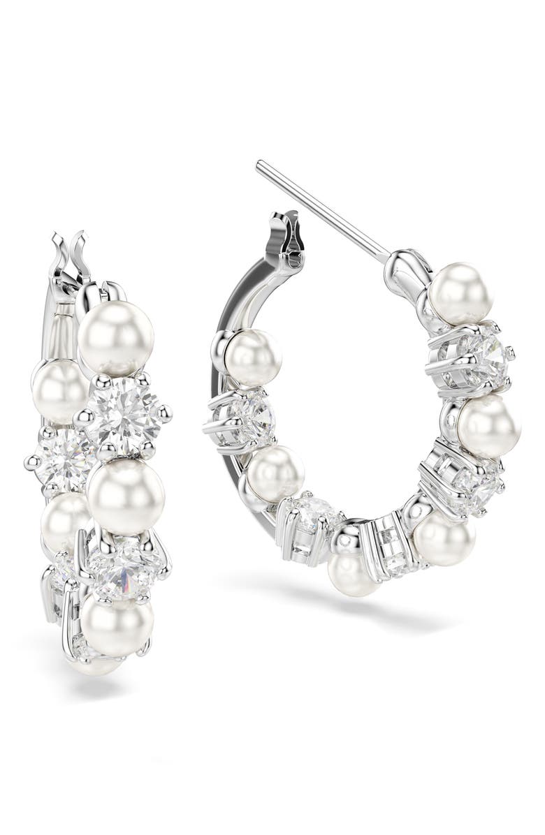 Swarovski Matrix Crystal & Faux Pearl Hoop Earrings, Alternate, color, White