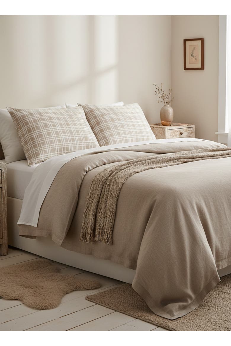 Estate Plaid Linen Dutch Euro Pillow Cover Only, Alternate, color, Beige