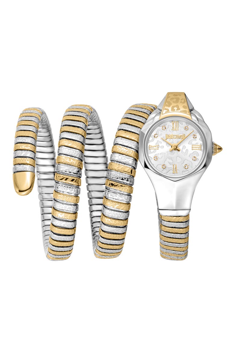Snake Wraparound Bracelet Watch, 22mm x 35mm, Main, color, TWO TONE SILVER / GOLD