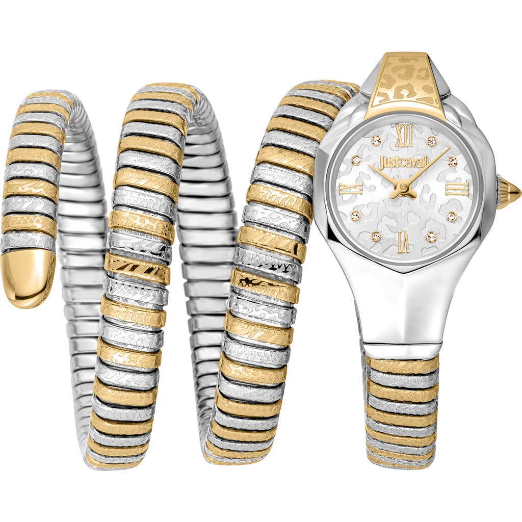 Just Cavalli Snake Wraparound Bracelet Watch, 22mm X 35mm In Gold