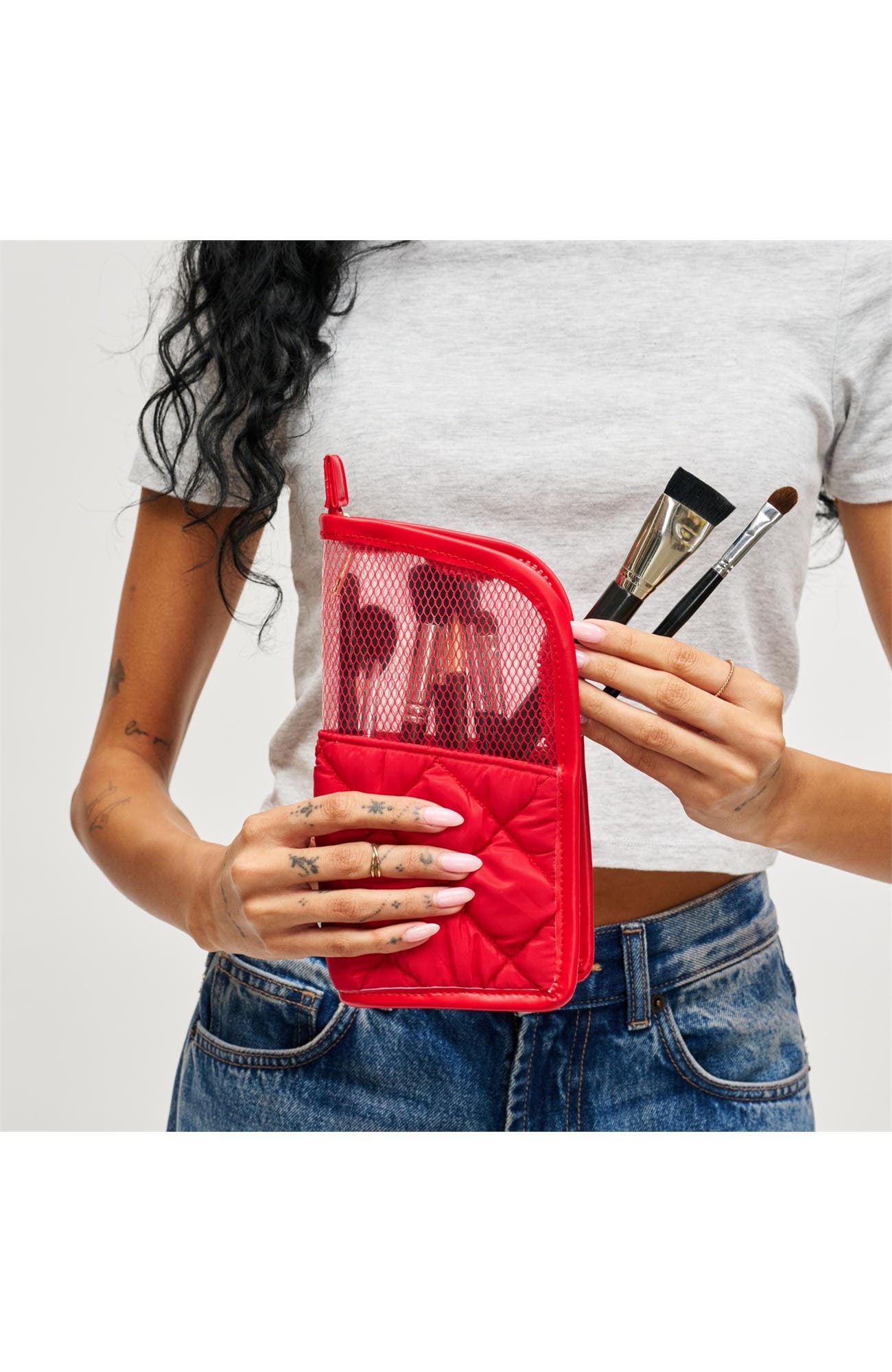 Makeup Mvp - Quilted Nylon Brush Holder, Alternate, color, Red
