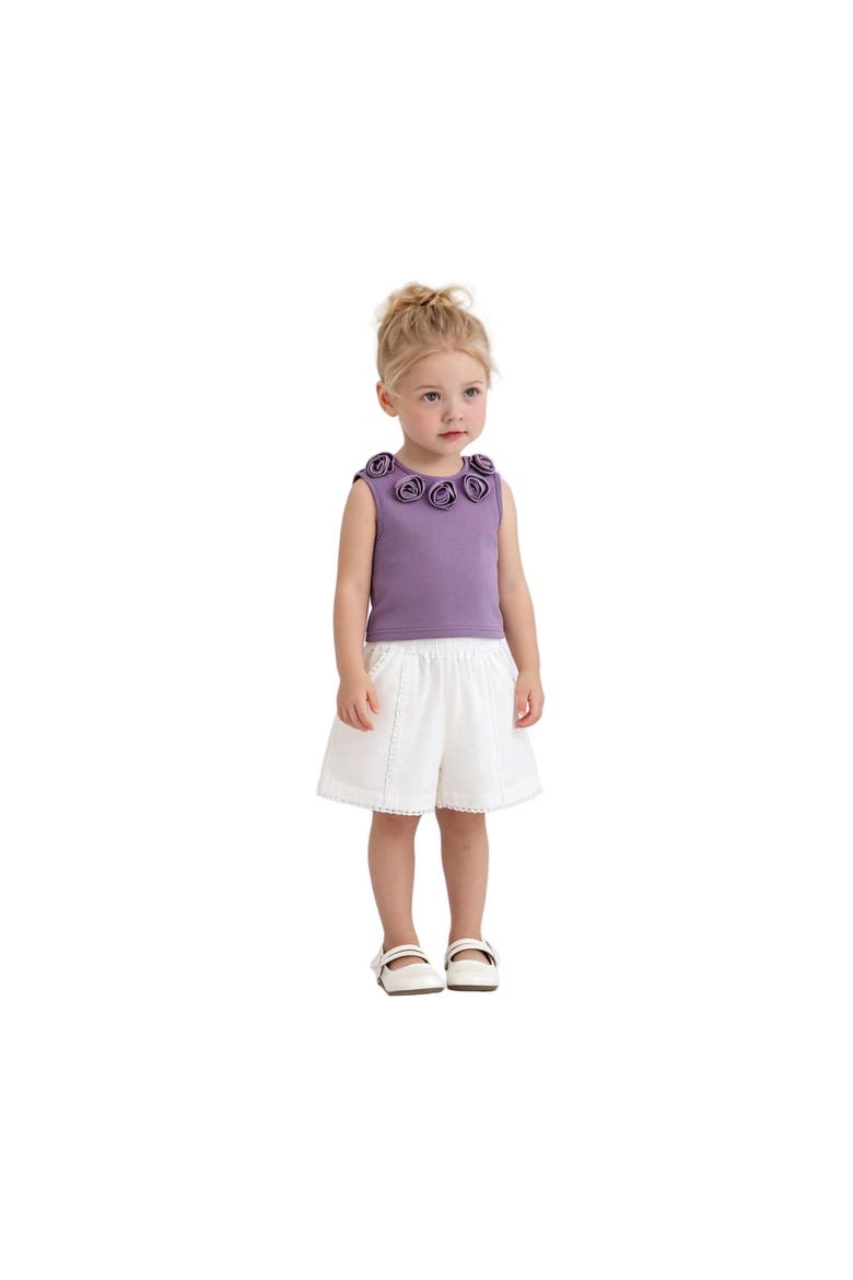 Rosette Top and Lace-Trim Shorts Set, Alternate, color, Purple