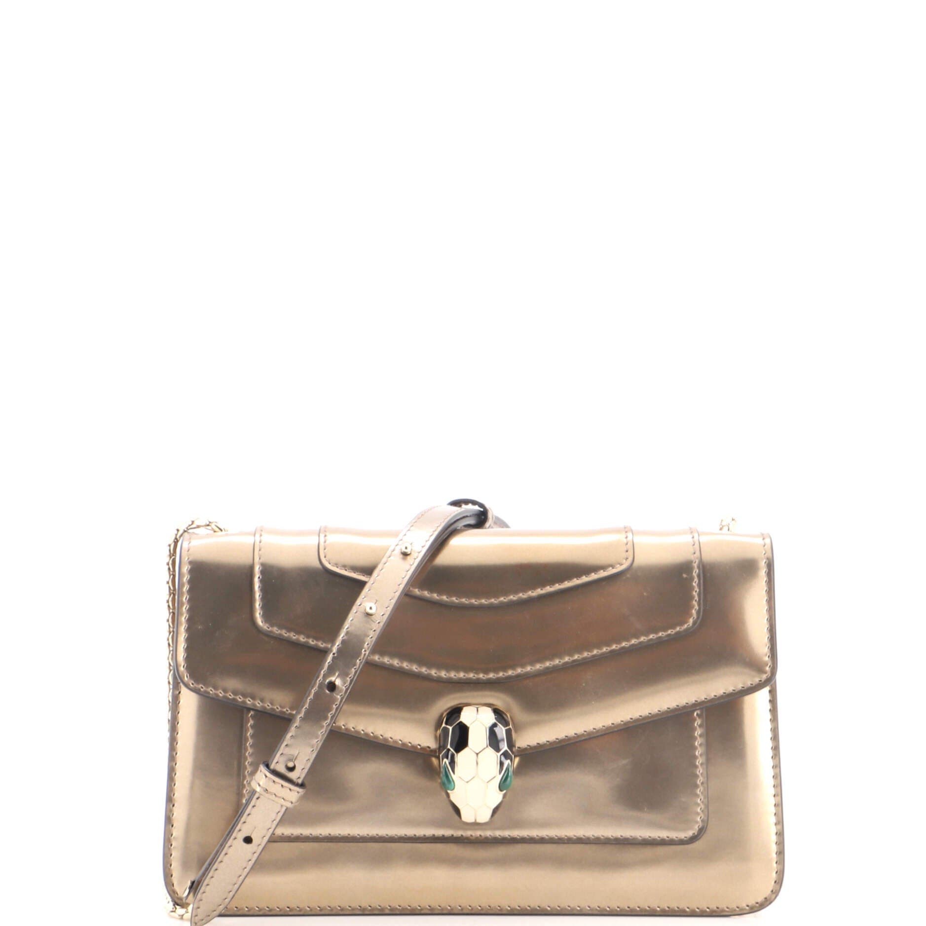 Serpenti Forever Shoulder Bag Metallic Leather Small, Main, color, Metallic Silver