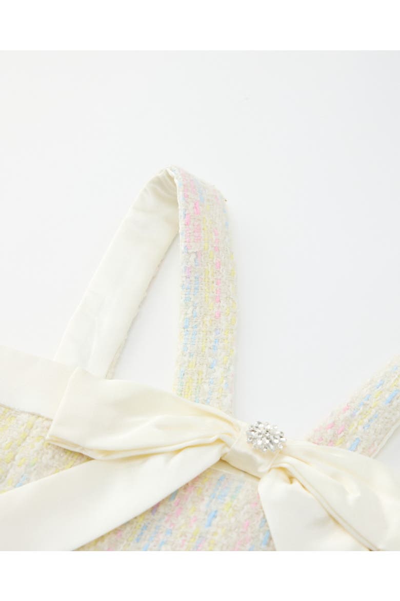 Lilliana Bow Tweed Mini Dress, Alternate, color, Creme