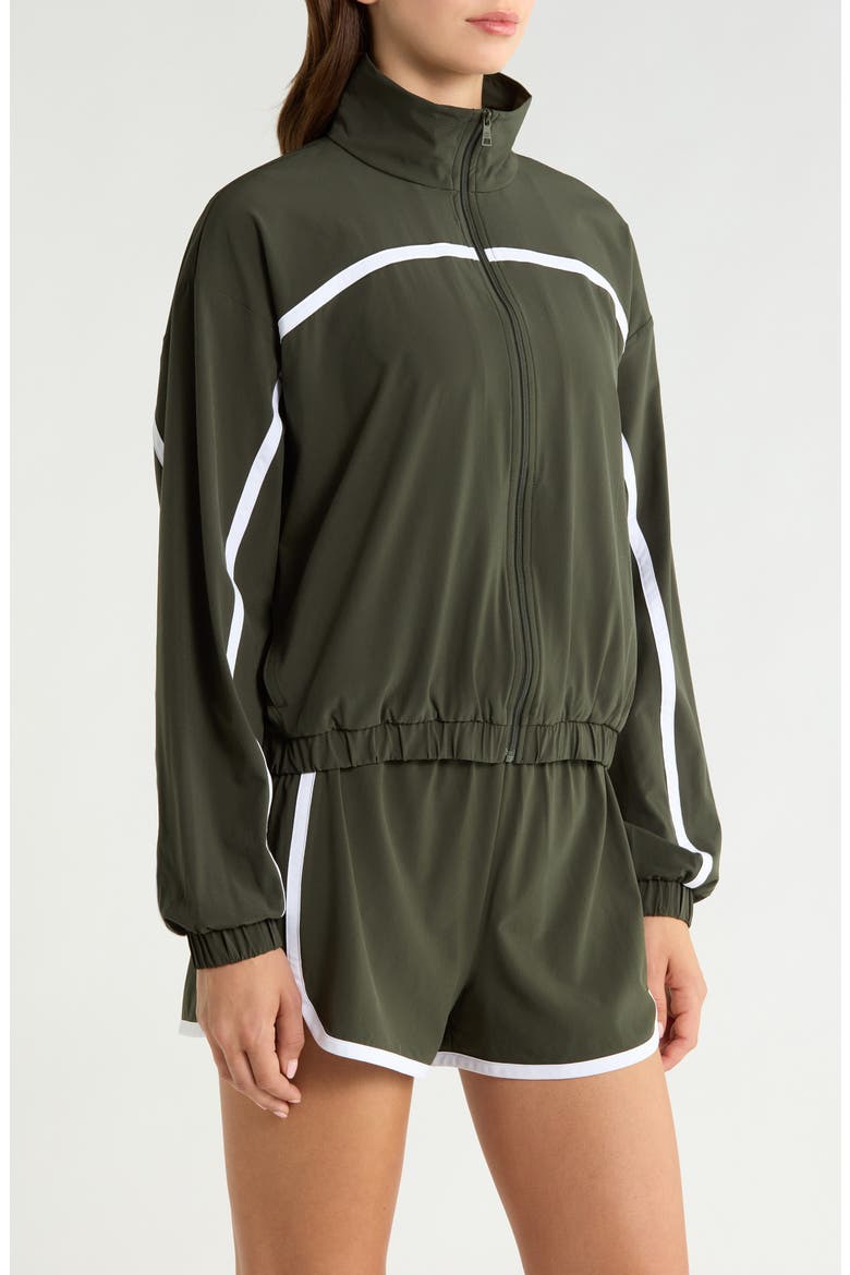 Go Retro Track Jacket, Alternate, color, OLIVE INK/ TRUE WHITE