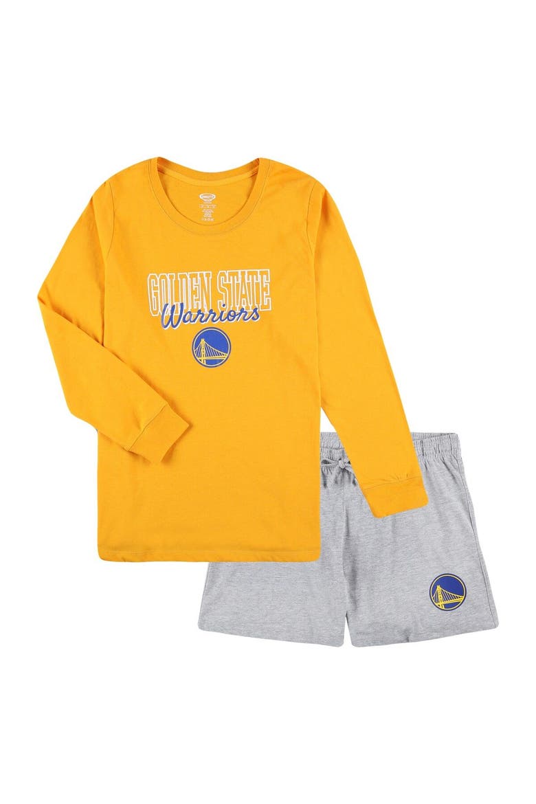 Women's Concepts Sport Gold/Heather Gray Los Angeles Lakers Plus Size Long Sleeve T-Shirt and Shorts Sleep Set, Main, color, Gold