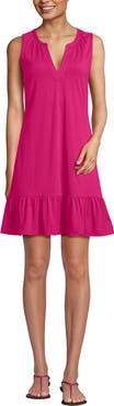 Lands' End Sleeveless Cotton Jersey Notch Neck Flounce Dress