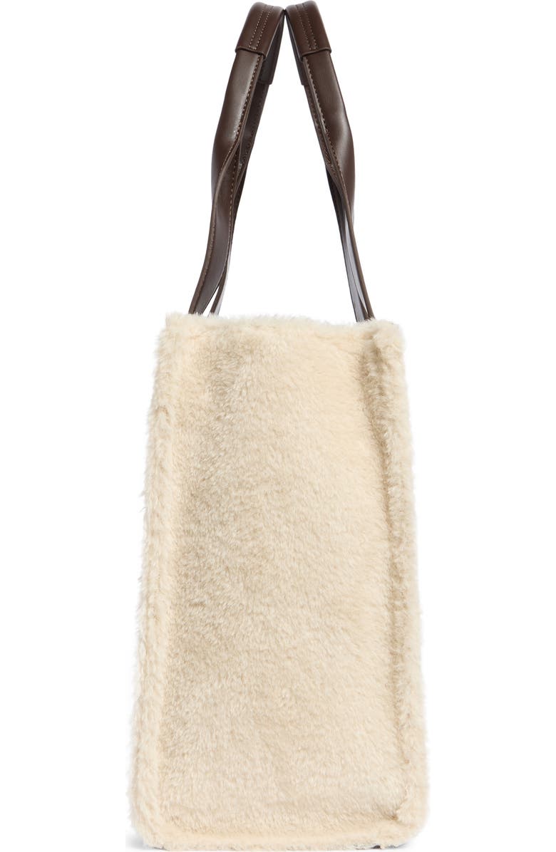 BCBG Whipstitch Faux Shearling Tote Bag with Pouch, Alternate, color, Cream Chocolate