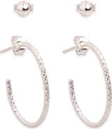 Argento Vivo Sterling Silver Set of 2 Ball Stud & Textured Hoop Earrings