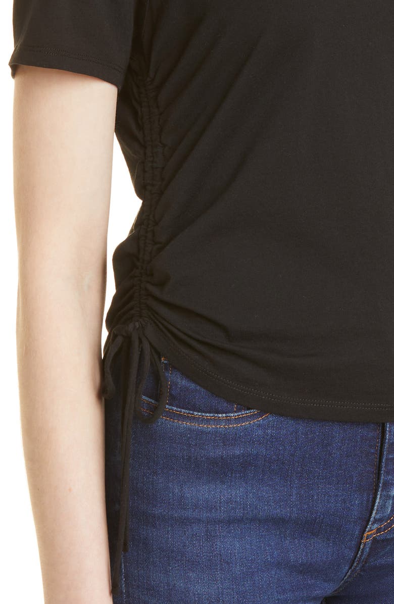 Veronica Beard Tazi Side Ruched Cotton T-Shirt, Alternate, color, Black