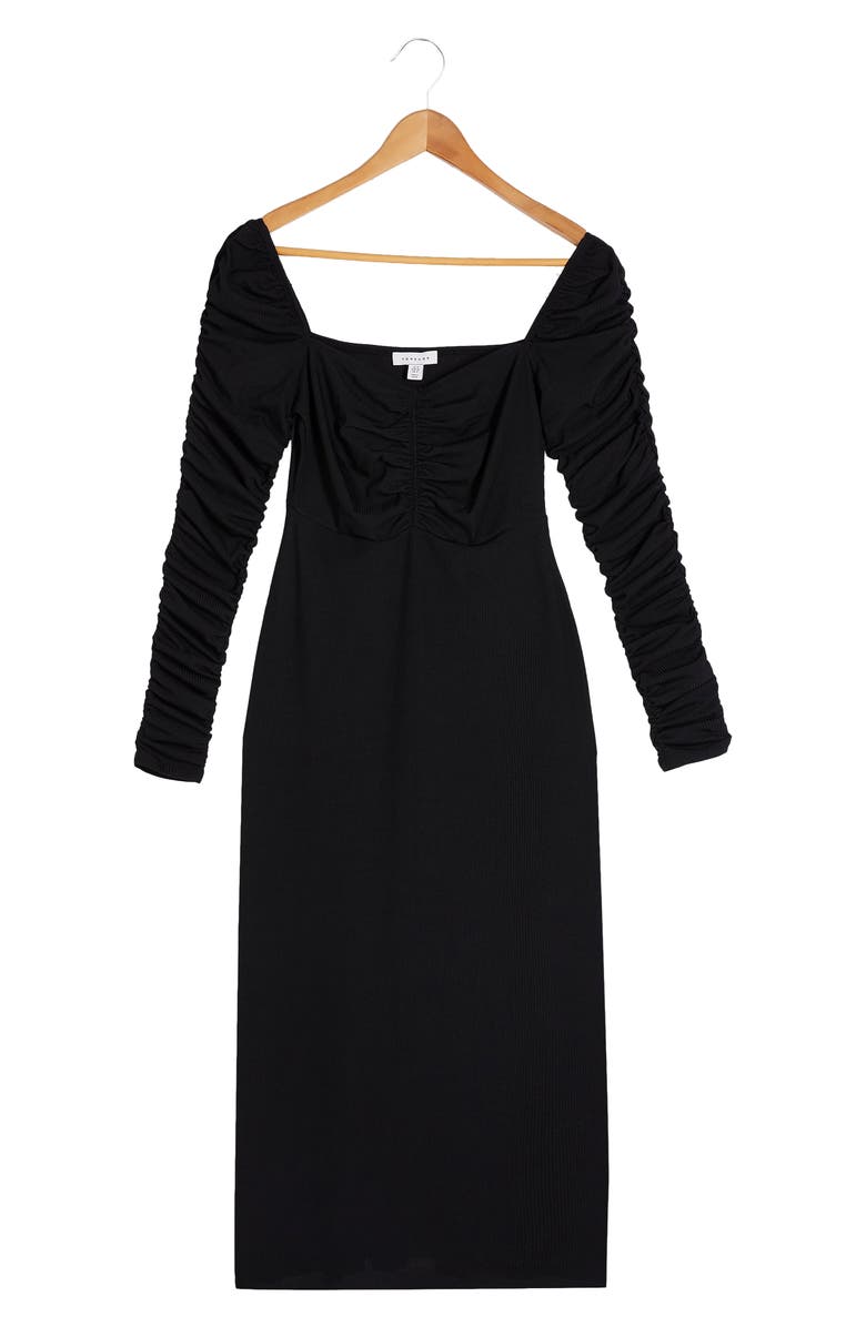 Topshop Ruched Long Sleeve Midi Dress, Alternate, color, 
