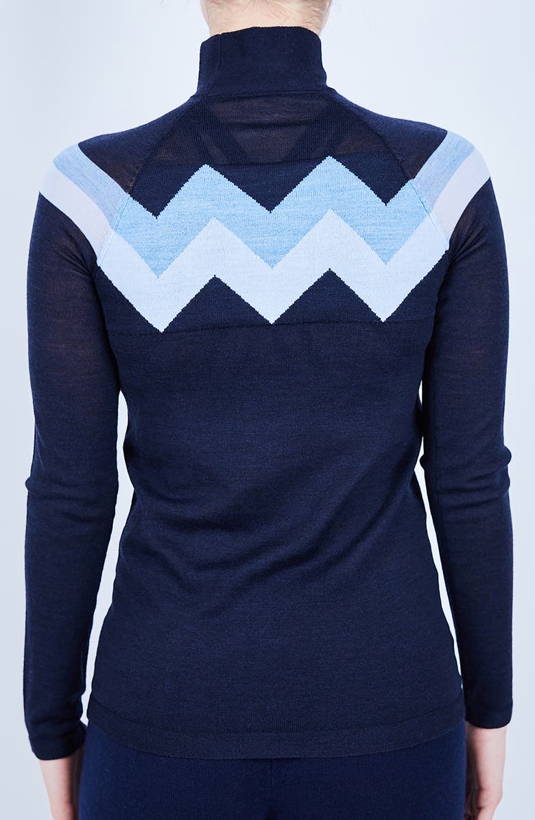 L'ETOILE SPORT CHEVRON MOCK NECK SWEATER, Alternate, color, Navy With Light Blue Trim