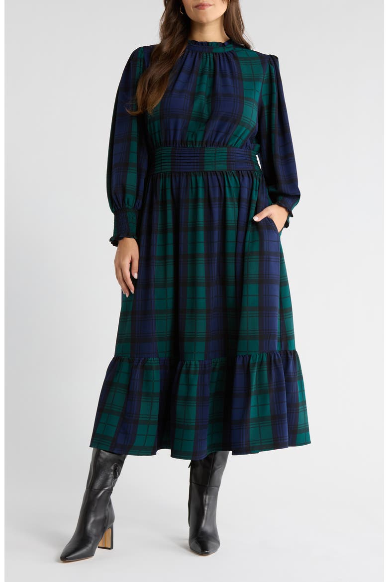 Hudson Caitlyn Plaid Long Sleeve Maxi Shirtdress, Main, color, NAVY-GREEN-MULTI