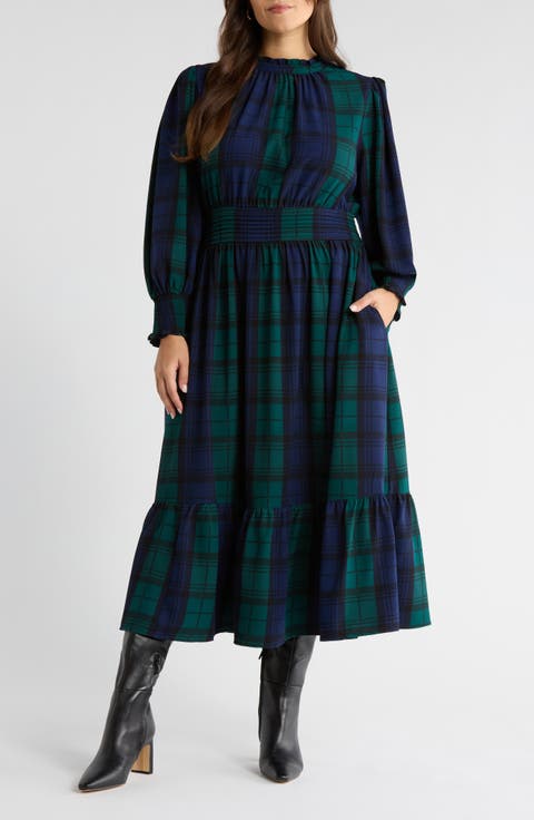 Hudson Caitlyn Plaid Long Sleeve Maxi Shirtdress (Plus)