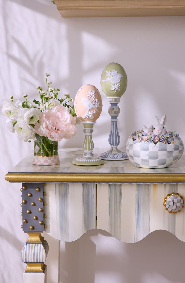 MACKENZIE CHILDS Cameo Check Peekaboo Bunny Egg Figurine, Alternate, color, Grey