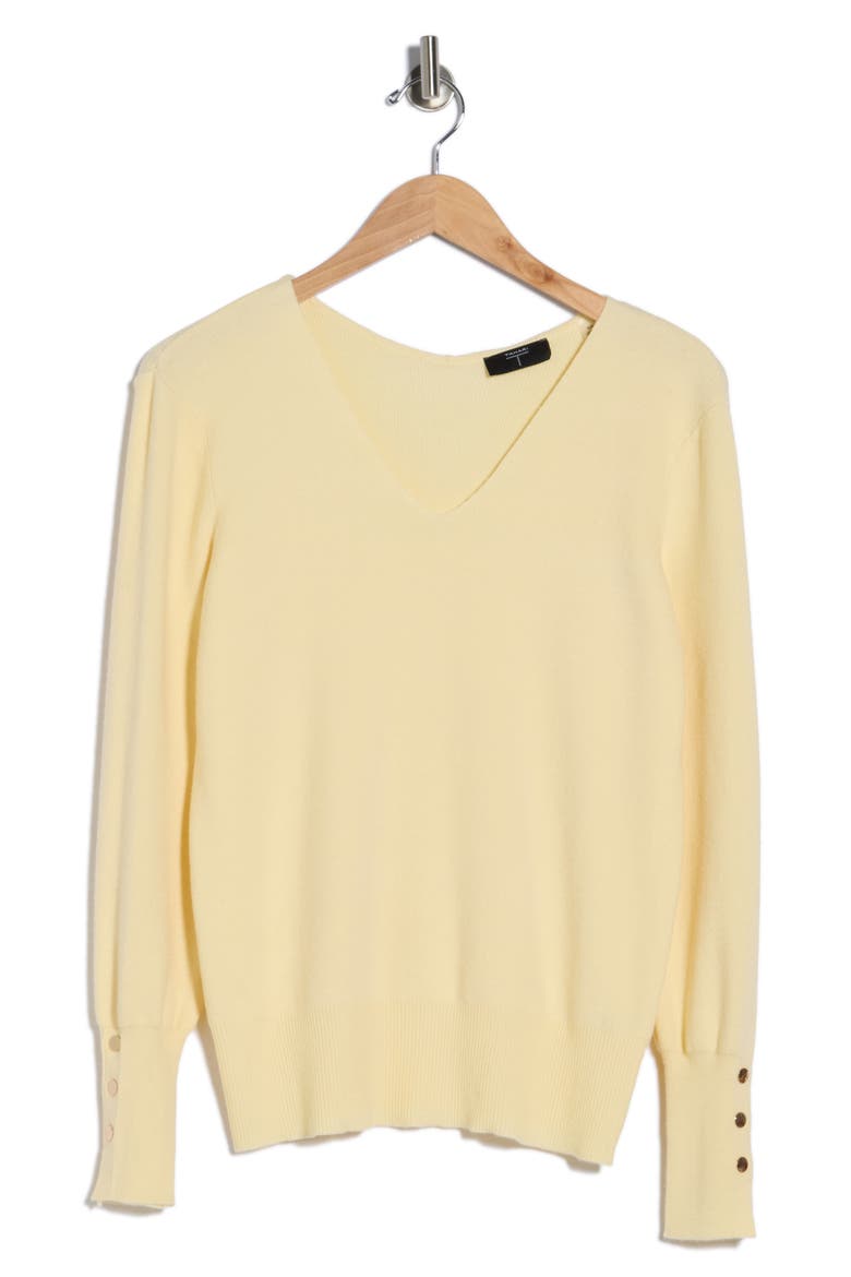 V-Neck Snap Cuff Sweater, Alternate, color, SUNNY GLADE