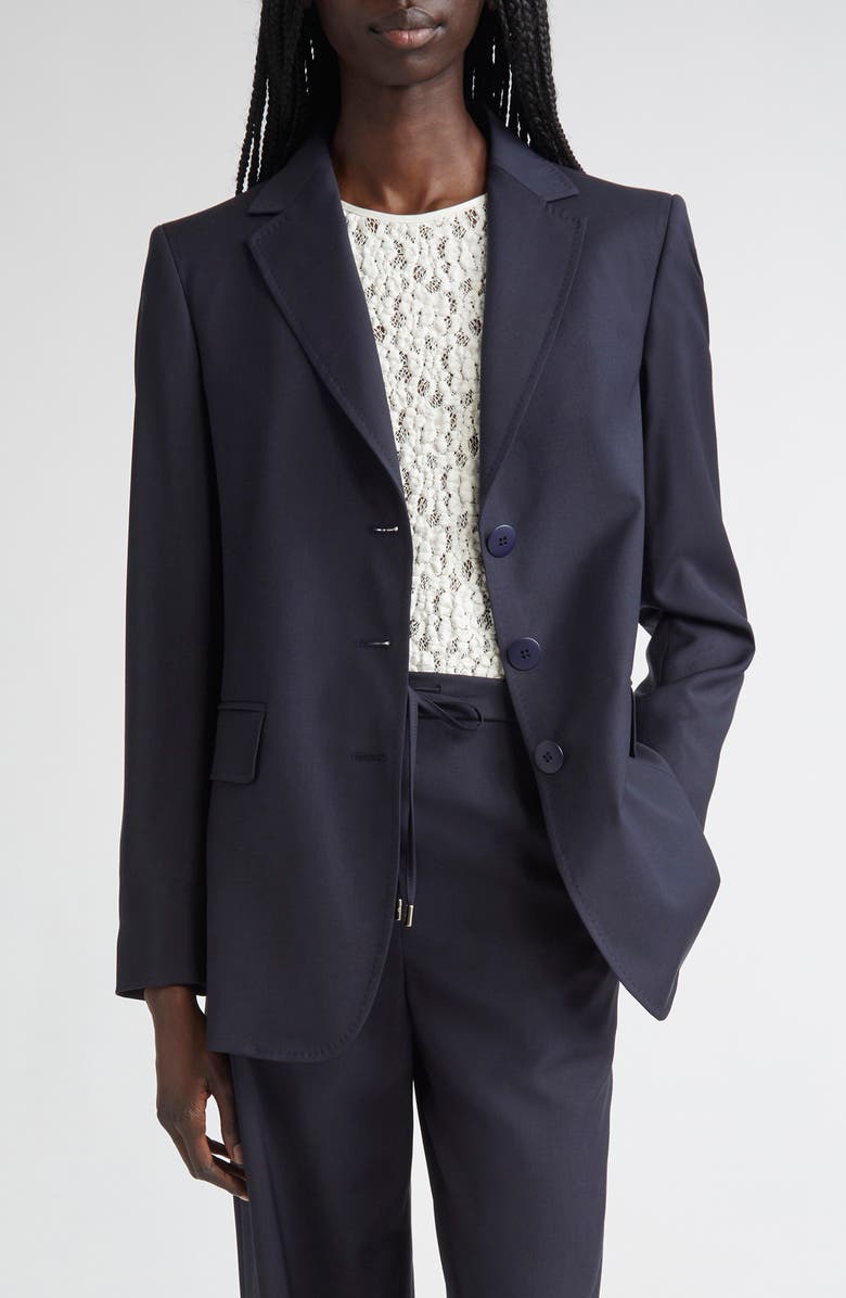 Max Mara Studio Nice Virgin Wool Blazer, Main, color, Navy