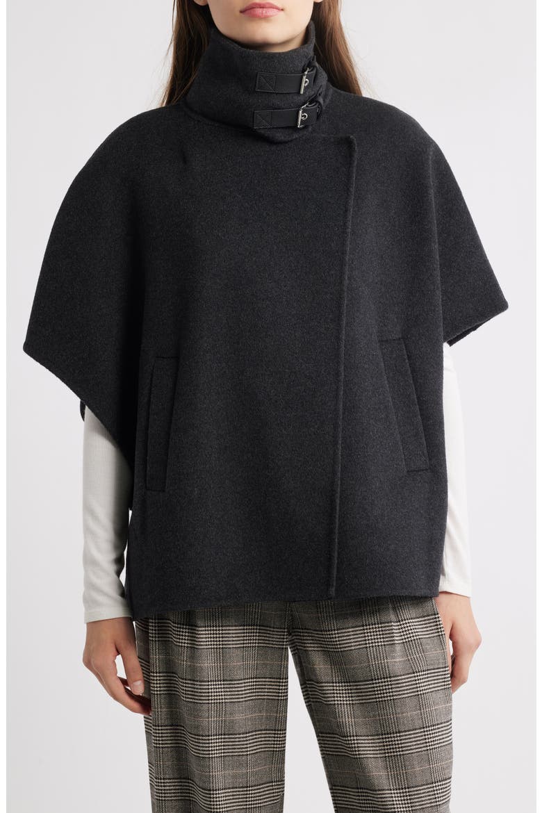 Double Face Wool Blend Cape, Main, color, CHARCOAL