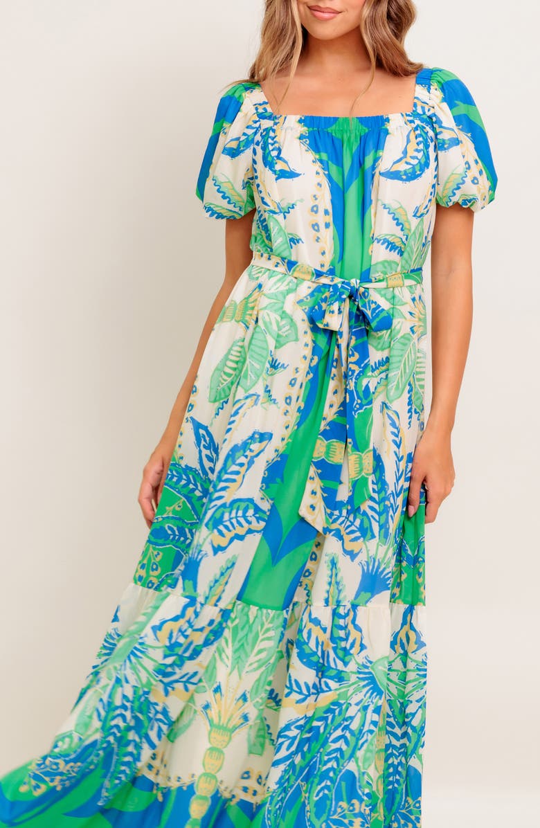 FLYING TOMATO Print Maxi Dress, Alternate, color, Green Blue