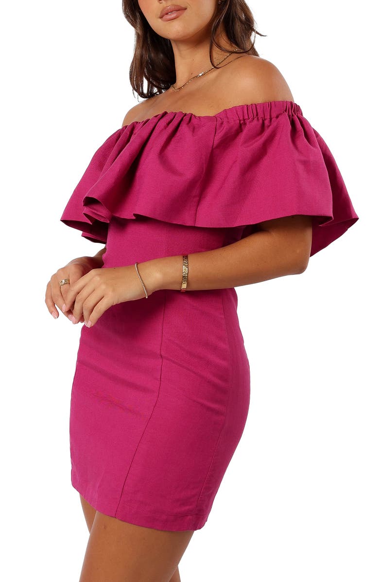 Petal & Pup Dora Off the Shoulder Linen Blend Minidress, Alternate, color, Berry