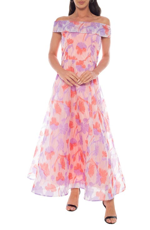 Floral Organza Off-the-Shoulder Gown