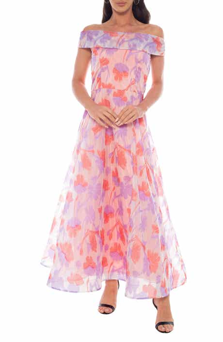 Oleg Cassini Floral Organza Off-the-Shoulder Gown