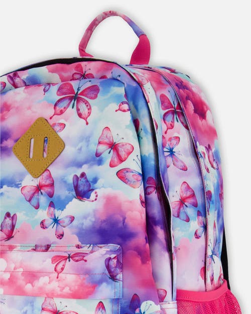 Deux Par Deux Girl's Backpack Butterflies On Multicolored And Vibrant Pink Background In Multicolored And Vibrant Pink