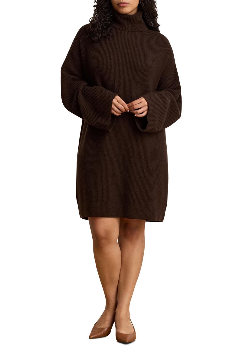 Wool & Cashmere Turtleneck Dress, Alternate, color, BROWN