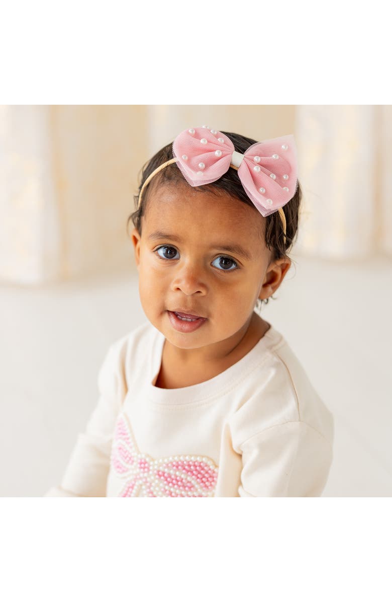 Sweet Wink Pretty Pearl Tulle Bow Baby Headband, Alternate, color,