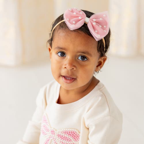 Sweet Wink Pretty Pearl Tulle Bow Baby Headband In Pink
