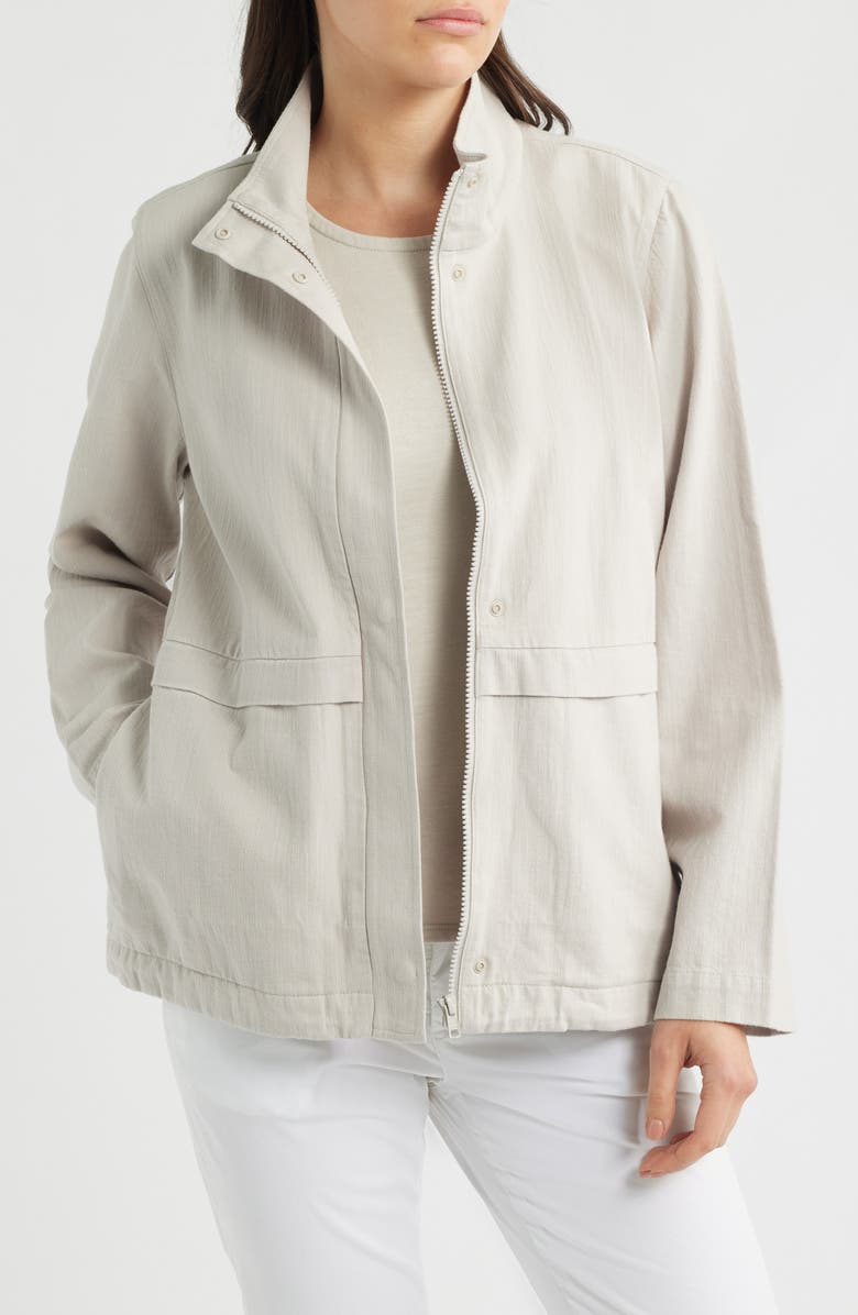 Eileen Fisher Zip-Up Organic Cotton & Organic Linen Jacket, Main, color, Chalk