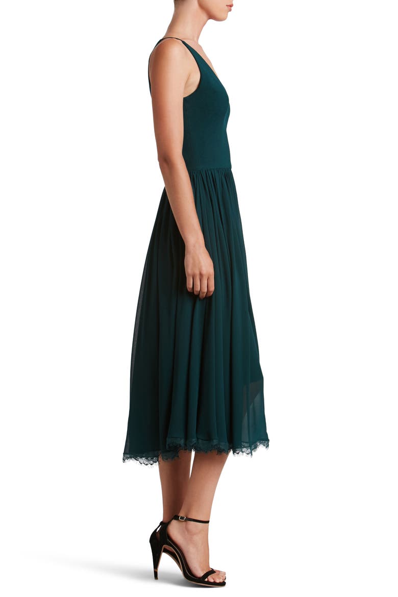 Alicia Mixed Media Midi Dress, Alternate, color, PINE