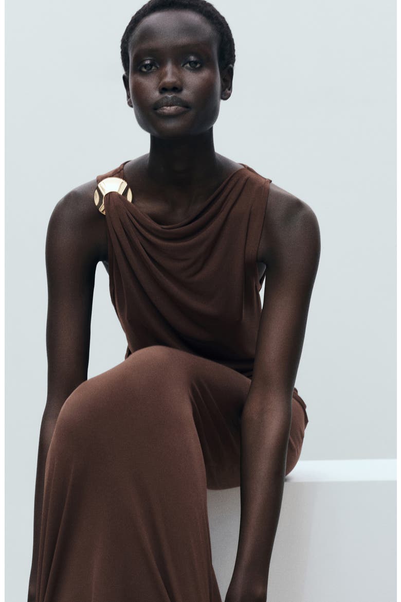 Draped Body-Con Maxi Dress, Alternate, color, CHOCOLATE