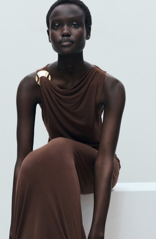 Mango Draped Body-con Maxi Dress In Brown
