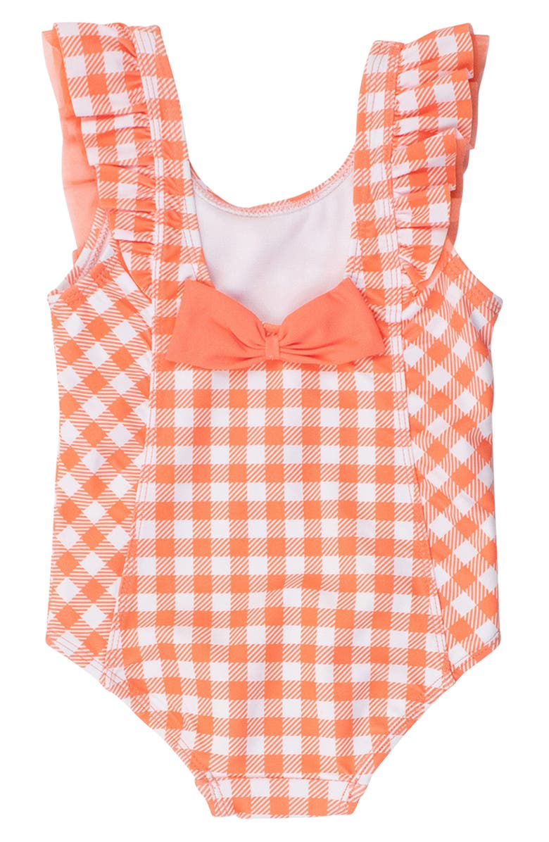 RuffleButts Gingham Waterfall Ruffle One-Piece Swimsuit, Alternate, color, Orange