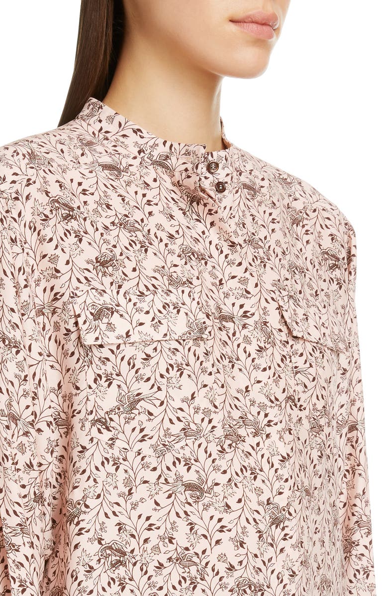 Chloé Bird Print Balloon Sleeve Silk Crepe Blouse, Alternate, color,